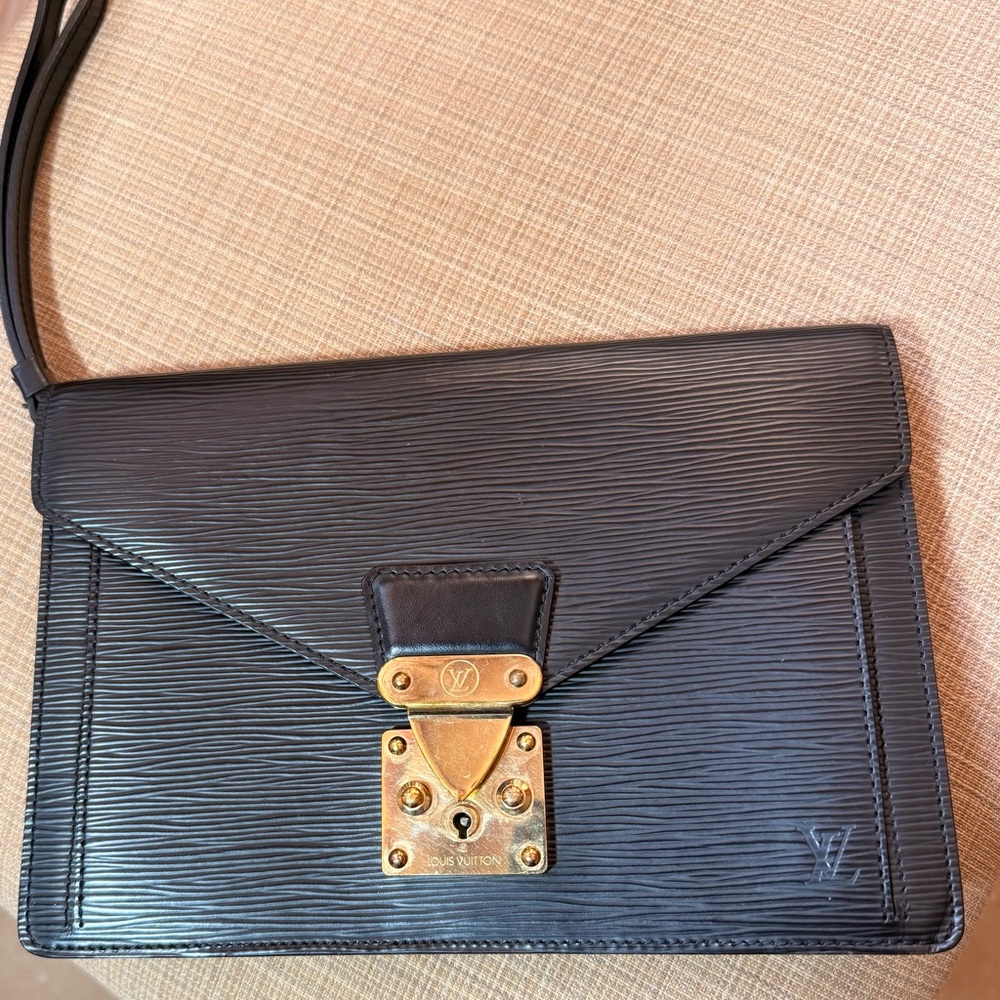 Louis Vuitton Black Epi Leather Envelope Wristlet with Gold Lock